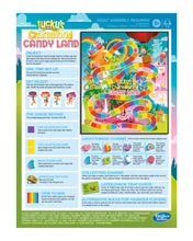The back of the Lucky&#39;s Charmworld board showing the instructions.
